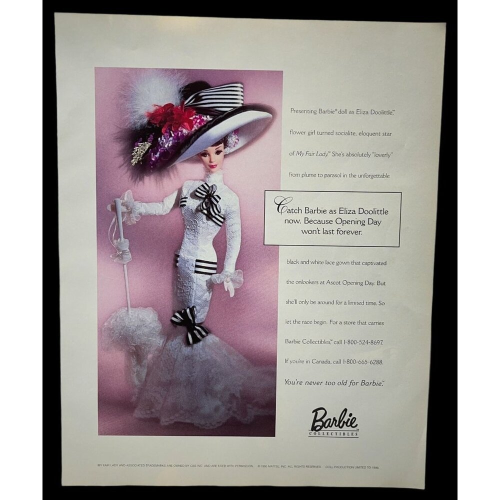 1996 Barbie Doll Print Ad My Fair Lady Eliza Doolittle Vtg 90s Ascot Opening Day